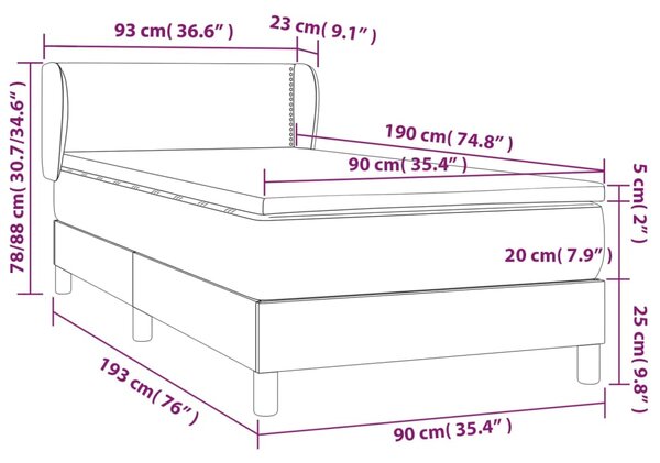 Box spring krevet s madracem svjetlosivi 90x190 cm baršunasti - Siva / 90 x 200 cm