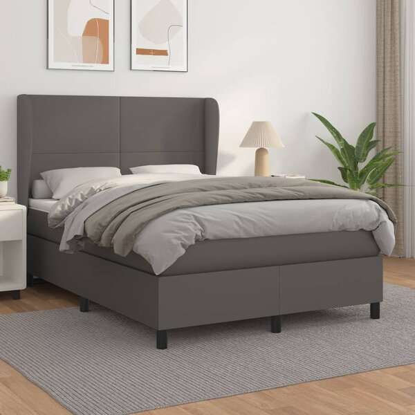 Krevet s oprugama i madracem sivi 140x190 cm od umjetne kože - Siva / 140 x 190 cm