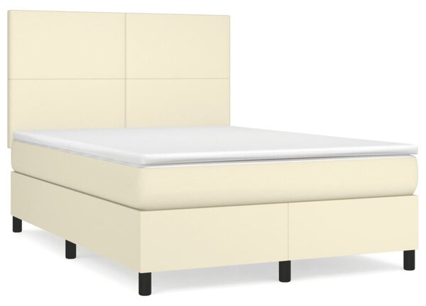 Krevet s oprugama i madracem krem 140 x 190 cm od umjetne kože - Krema / 140 x 190 cm