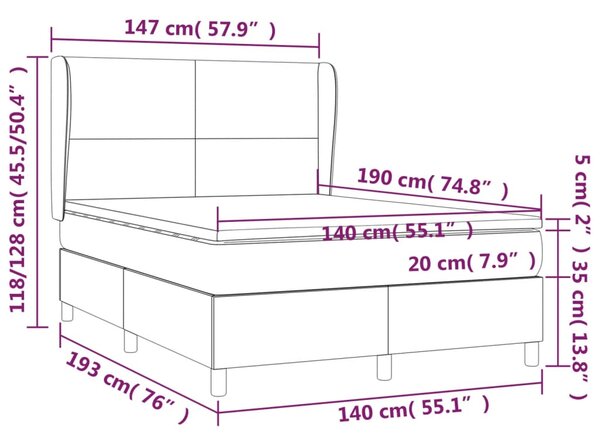 Krevet s oprugama i madracem sivi 140x190 cm od umjetne kože - Siva / 140 x 190 cm