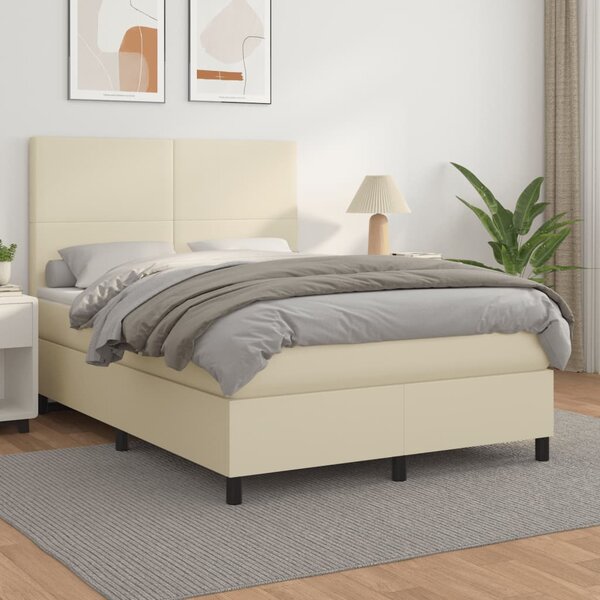 Krevet s oprugama i madracem krem 140 x 190 cm od umjetne kože - Krema / 140 x 190 cm