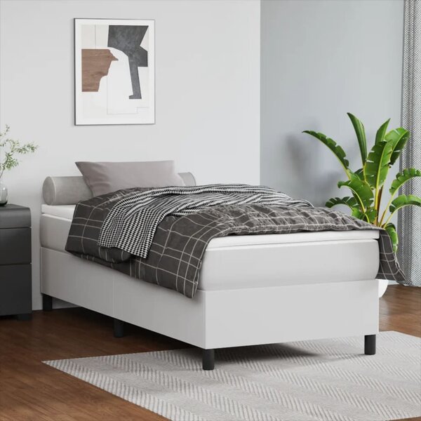 Krevet s oprugama i madracem bijeli 90 x 200 cm od umjetne kože - Bijela / 90 x 200 cm