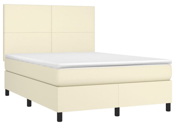Krevet s oprugama i madracem krem 140 x 190 cm od umjetne kože - Krema / 140 x 190 cm