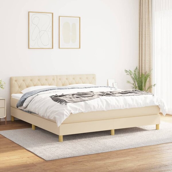 Krevet s oprugama i madracem krem 160x200 cm od tkanine - Krema / 160 x 200 cm