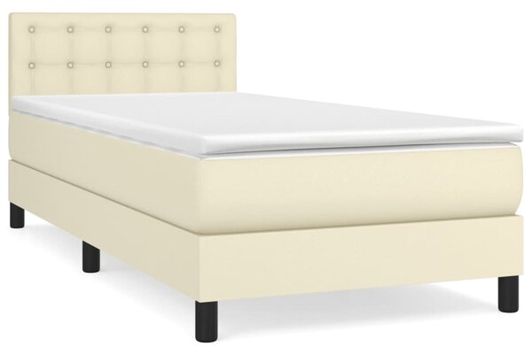 Krevet s oprugama i madracem krem 90 x 190 cm od umjetne kože - Krema / 90 x 190 cm