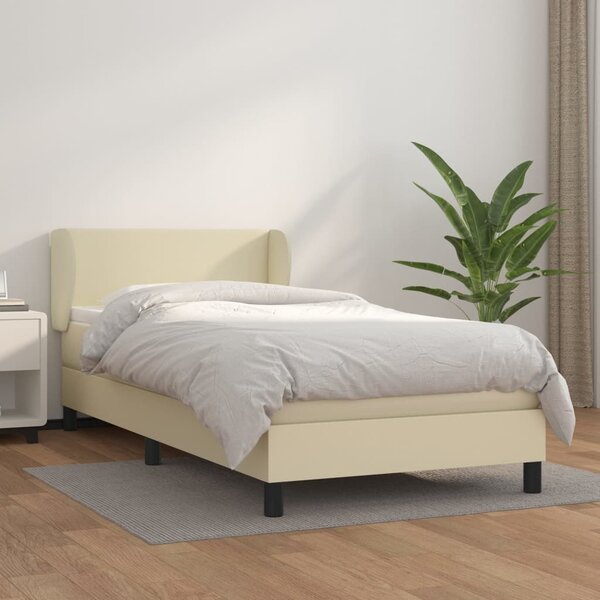 Krevet s oprugama i madracem krem 80 x 200 cm od umjetne kože - Krema / 80 x 200 cm