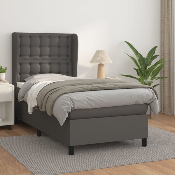 Krevet s oprugama i madracem sivi 100x200 cm od umjetne kože - Siva / 100 x 200 cm