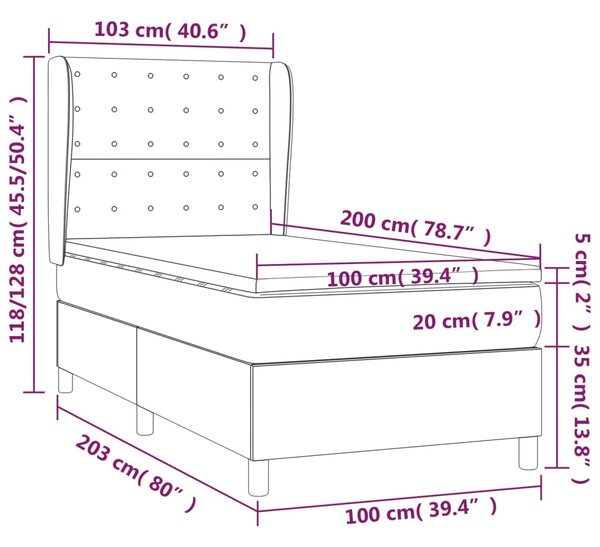 Krevet s oprugama i madracem sivi 100x200 cm od umjetne kože - Siva / 100 x 200 cm