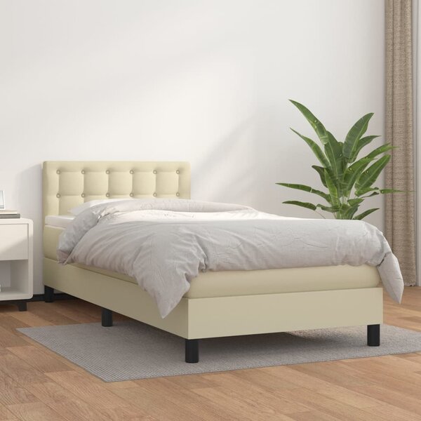 Krevet s oprugama i madracem krem 80 x 200 cm od umjetne kože - Krema / 80 x 200 cm
