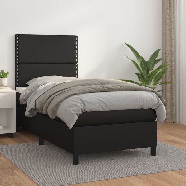 Krevet s oprugama i madracem crni 100x200 cm od umjetne kože - Crna / 100 x 200 cm