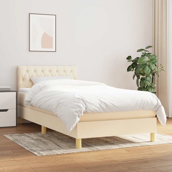 Krevet s oprugama i madracem krem 90 x 190 cm od tkanine - Krema / 90 x 190 cm