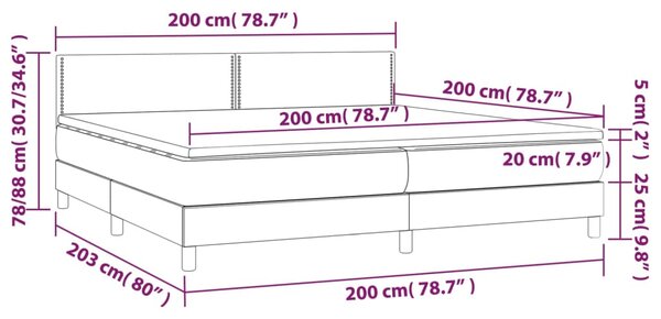 Krevet box spring s madracem LED crni 200x200 cm od tkanine - Crna / 200 x 200 cm