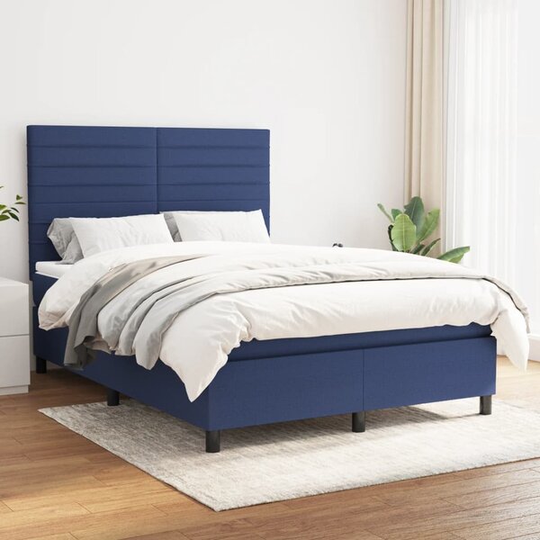 Krevet s oprugama i madracem plavi 140 x 190 cm od tkanine - Plava / 140 x 190 cm