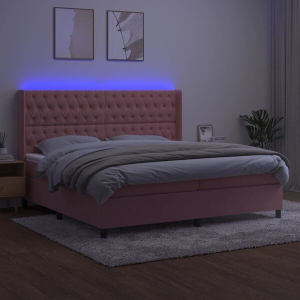 Krevet box spring s madracem LED ružičasti 200x200cm baršunasti - Ružičasti / 200 x 200 cm