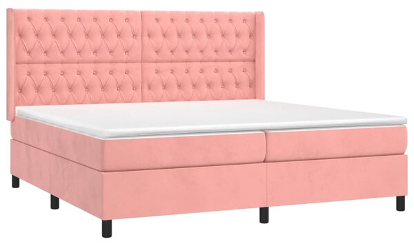 Krevet box spring s madracem LED ružičasti 200x200cm baršunasti - Ružičasti / 200 x 200 cm
