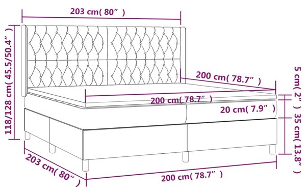 Krevet box spring s madracem LED ružičasti 200x200cm baršunasti - Ružičasti / 200 x 200 cm