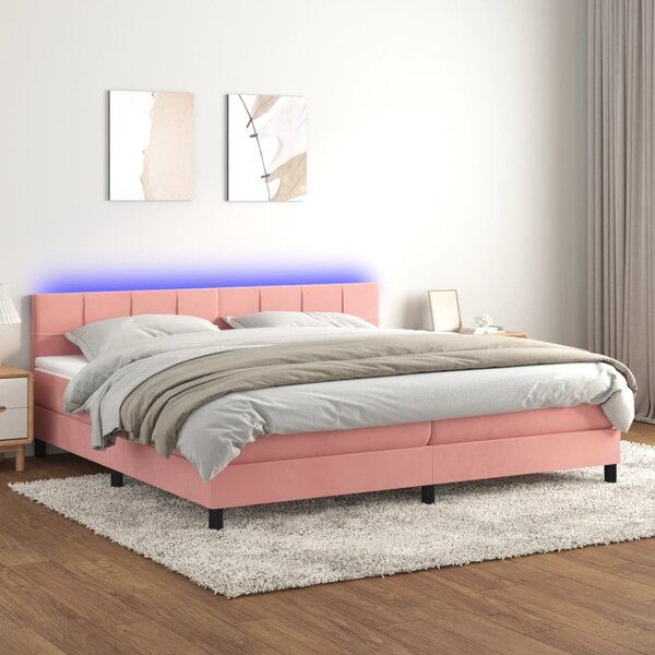 Krevet box spring s madracem LED ružičasti 200x200cm baršunasti - Ružičasti / 200 x 200 cm