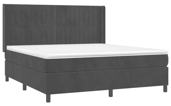 Krevet box spring s madracem LED crni 160x200 cm baršun - Crna / 160 x 200 cm