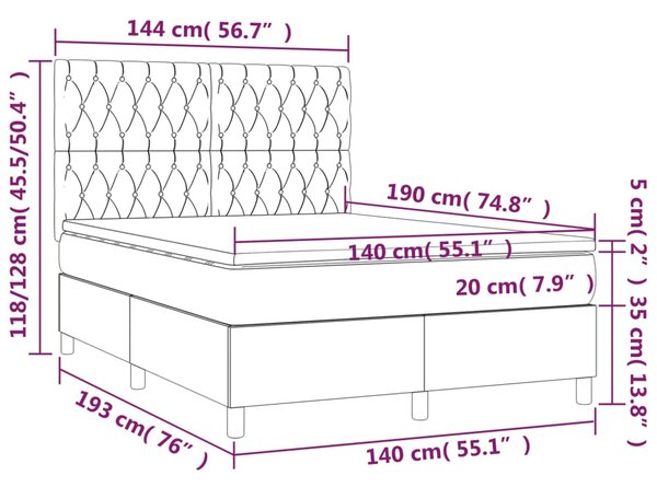 Krevet box spring s madracem LED crni 140x190 cm baršun - Crna / 140 x 190 cm