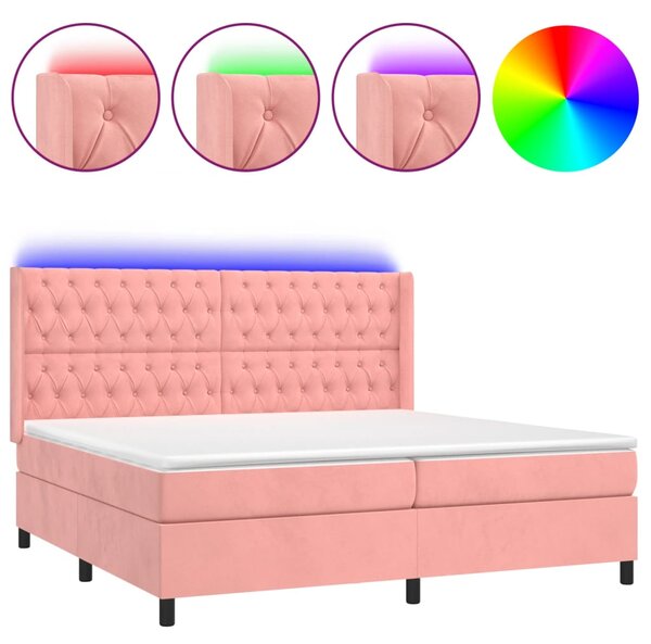 Krevet box spring s madracem LED ružičasti 200x200cm baršunasti - Ružičasti / 200 x 200 cm