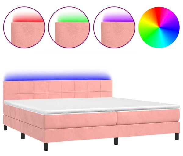 Krevet box spring s madracem LED ružičasti 200x200cm baršunasti - Ružičasti / 200 x 200 cm