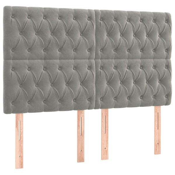 Krevet box spring s madracem LED svjetlosivi 140x190 cm baršun - Siva / 140 x 190 cm