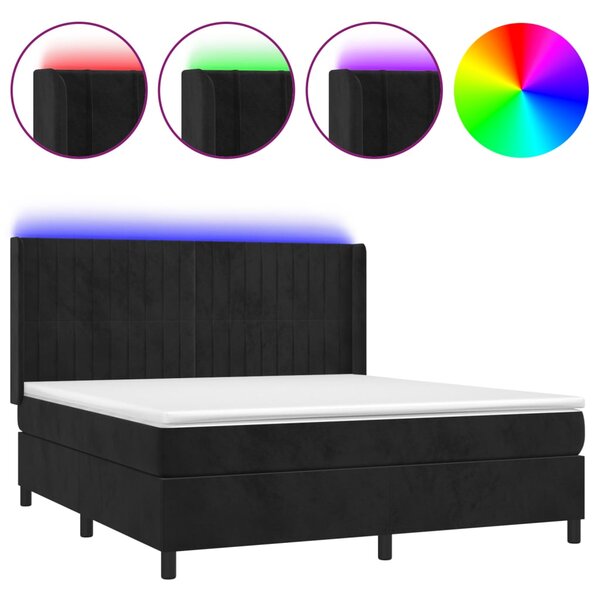 Krevet box spring s madracem LED crni 160x200 cm baršun - Crna / 160 x 200 cm