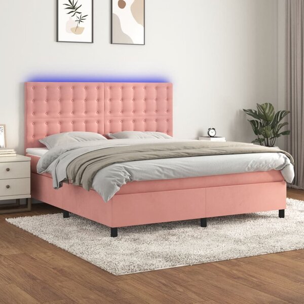 Krevet box spring s madracem LED ružičasti 160x200cm baršunasti - Ružičasti / 160 x 200 cm