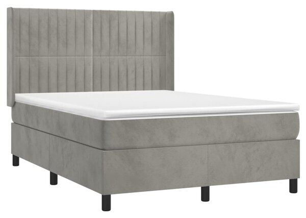 Krevet box spring s madracem LED svjetlosivi 140x200 cm baršun - Siva / 140 x 200 cm