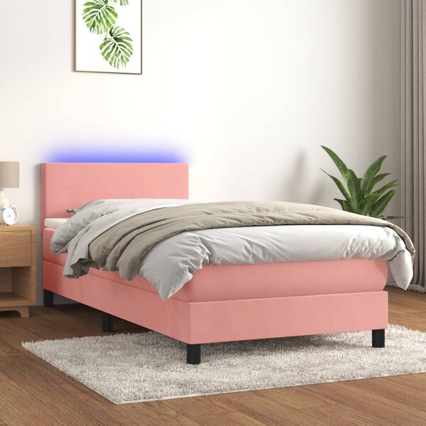 Krevet box spring s madracem LED ružičasti 100x200cm baršunasti - Ružičasti / 100 x 200 cm
