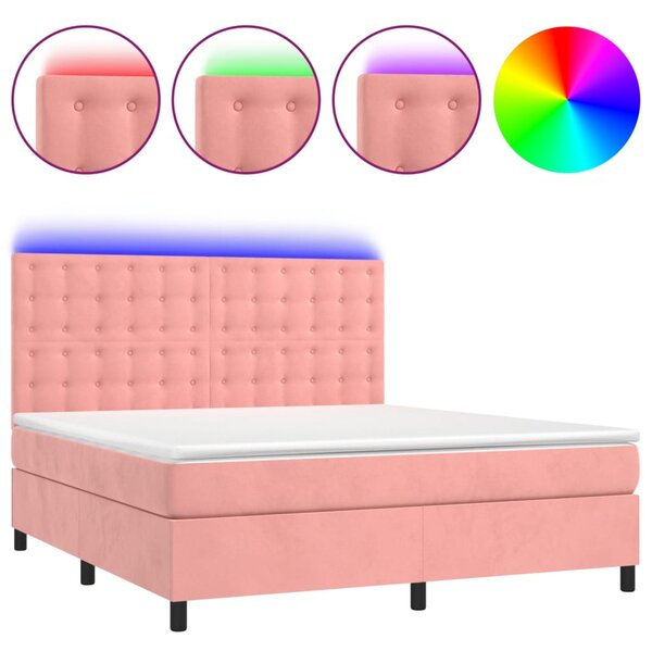 Krevet box spring s madracem LED ružičasti 160x200cm baršunasti - Ružičasti / 160 x 200 cm