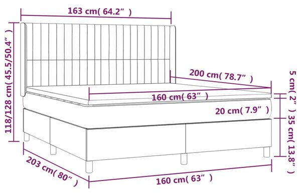 Krevet box spring s madracem LED tamnosivi 160x200 cm tkanina - Siva / 160 x 200 cm