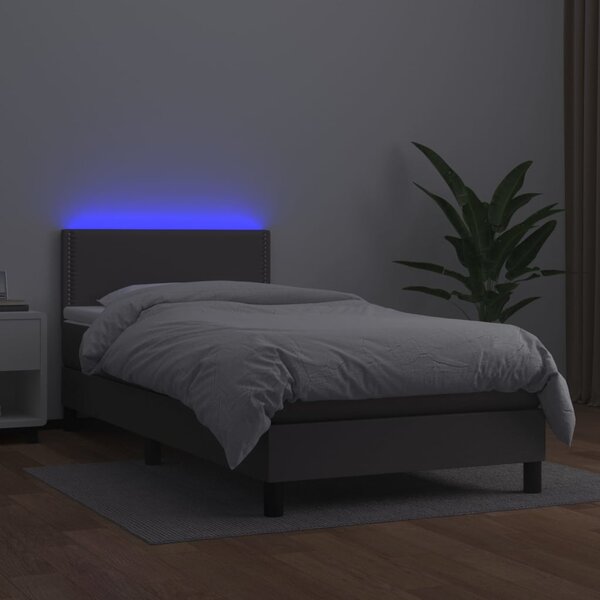 Krevet box spring s madracem LED sivi 100x200cm od umjetne kože - Siva / 100 x 200 cm