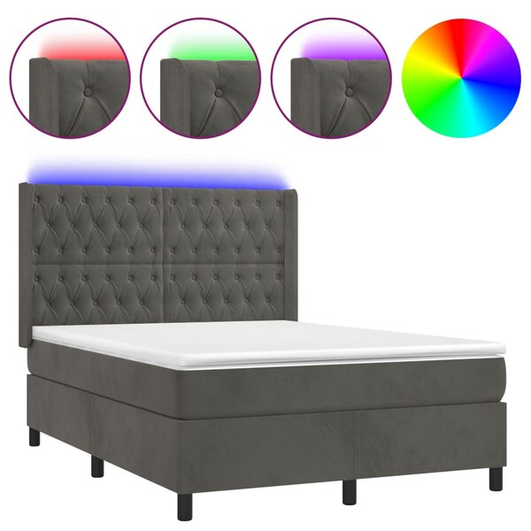 Krevet box spring s madracem LED tamnosivi 140x190 cm baršun - Siva / 140 x 190 cm