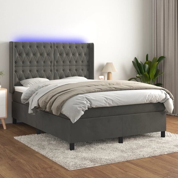 Krevet box spring s madracem LED tamnosivi 140x190 cm baršun - Siva / 140 x 190 cm