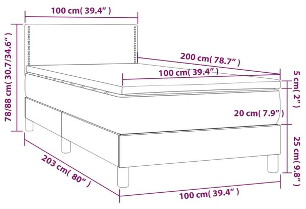 Krevet box spring s madracem LED sivi 100x200cm od umjetne kože - Siva / 100 x 200 cm