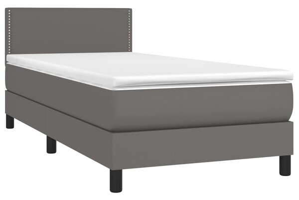 Krevet box spring s madracem LED sivi 100x200cm od umjetne kože - Siva / 100 x 200 cm