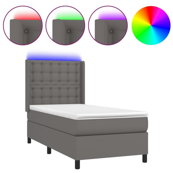 Krevet box spring s madracem LED sivi 100x200cm od umjetne kože - Siva / 100 x 200 cm