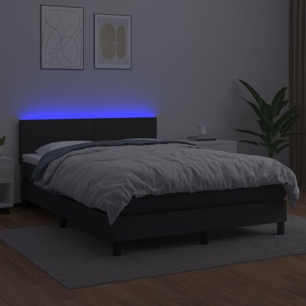 Krevet box spring s madracem LED crni 140x200cm od umjetne kože - Crna / 140 x 200 cm