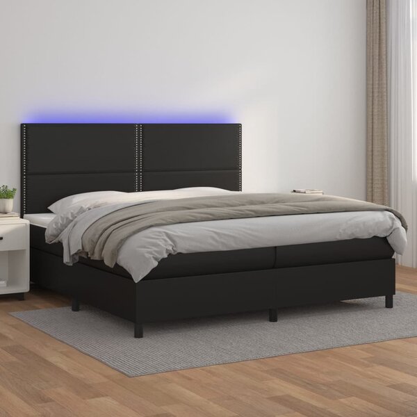Krevet box spring s madracem LED crni 200x200cm od umjetne kože - Crna / 200 x 200 cm