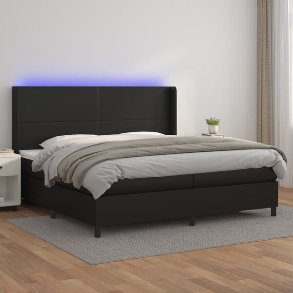 Krevet box spring s madracem LED crni 200x200cm od umjetne kože - Crna / 200 x 200 cm
