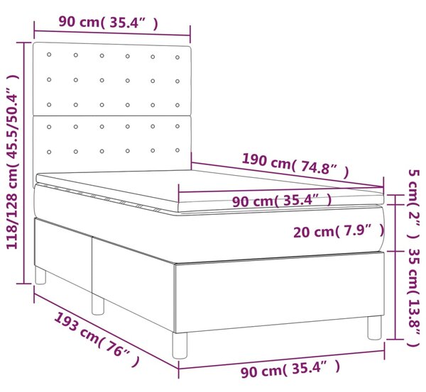 Krevet box spring s madracem LED krem 90x190 cm od umjetne kože - Krema / 90 x 190 cm