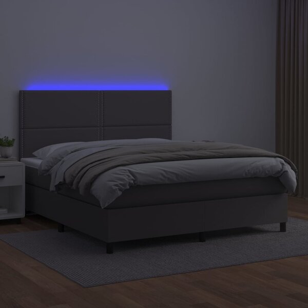 Krevet box spring s madracem LED sivi 180x200cm od umjetne kože - Siva / 180 x 200 cm