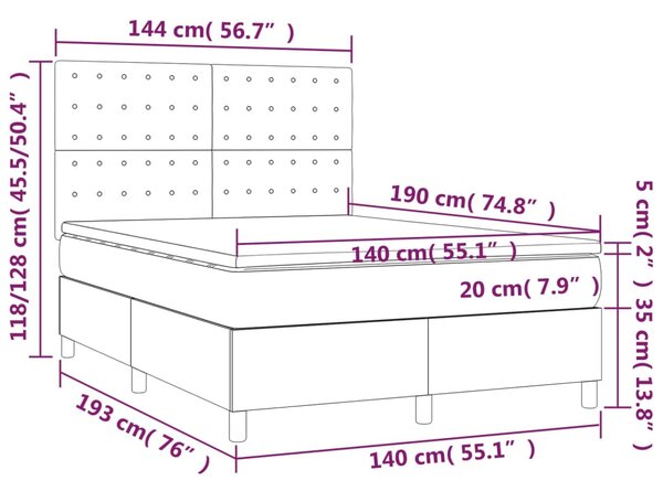 Krevet box spring s madracem LED crni 140 x 190 cm umjetna koža - Crna / 140 x 190 cm