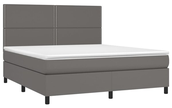 Krevet box spring s madracem LED sivi 180x200cm od umjetne kože - Siva / 180 x 200 cm