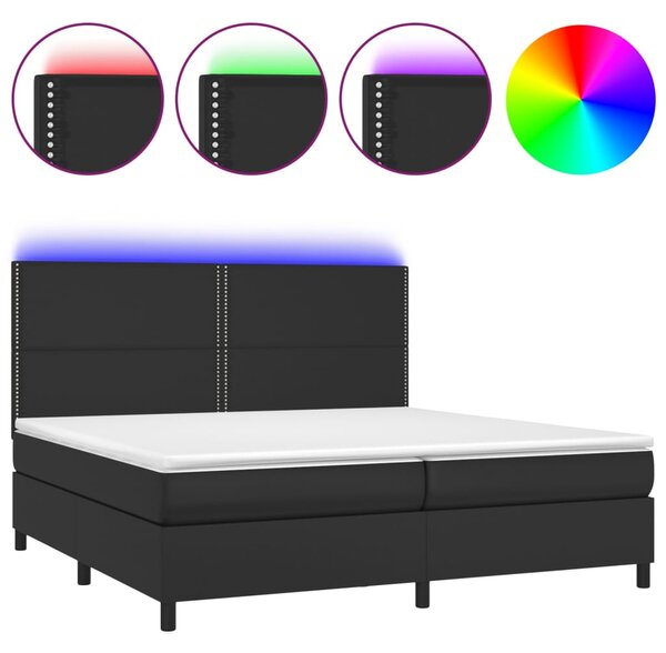 Krevet box spring s madracem LED crni 200x200cm od umjetne kože - Crna / 200 x 200 cm