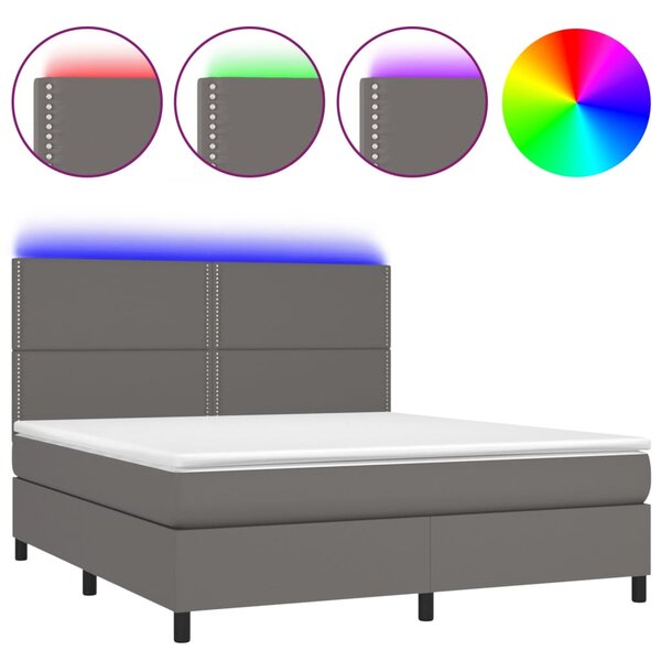 Krevet box spring s madracem LED sivi 180x200cm od umjetne kože - Siva / 180 x 200 cm