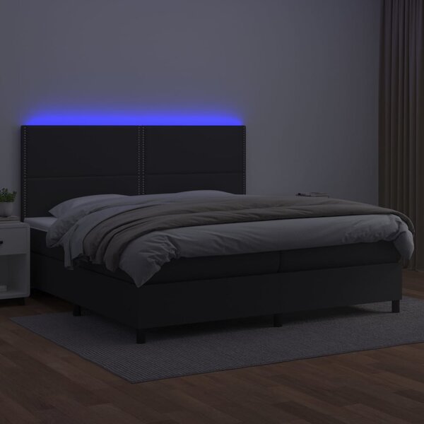 Krevet box spring s madracem LED crni 200x200cm od umjetne kože - Crna / 200 x 200 cm