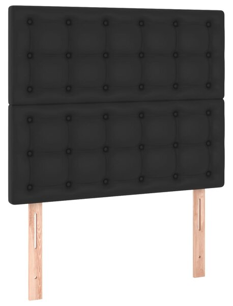 Krevet box spring s madracem LED crni 90x190 cm od umjetne kože - Crna / 90 x 190 cm