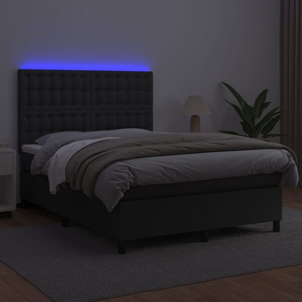 Krevet box spring s madracem LED crni 140 x 190 cm umjetna koža - Crna / 140 x 190 cm